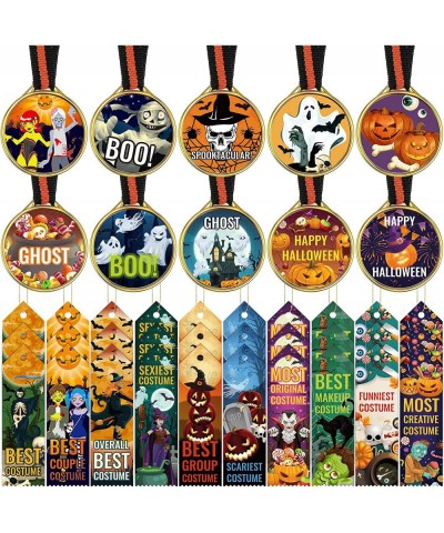 60 Pcs Halloween Medal Trophies and Trophy Ribbons Set Trophies for Kids Halloween Costume Prize Spooky Prizes for Halloween ...