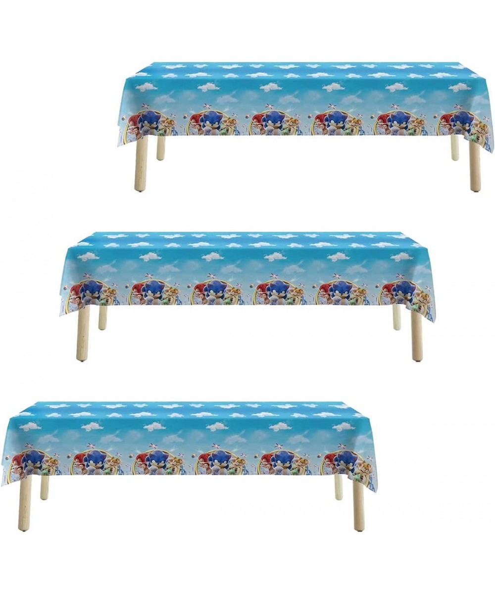 3pcs Blue Cloud Tablecloths 86x52 inches for Cartoon Blue Hedgehog Party Tablecloth Decorations Kids Happy Birthday Game Vide...