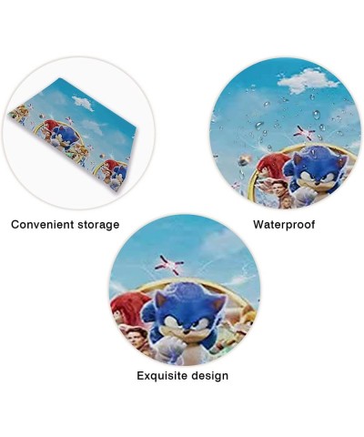 3pcs Blue Cloud Tablecloths 86x52 inches for Cartoon Blue Hedgehog Party Tablecloth Decorations Kids Happy Birthday Game Vide...