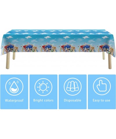 3pcs Blue Cloud Tablecloths 86x52 inches for Cartoon Blue Hedgehog Party Tablecloth Decorations Kids Happy Birthday Game Vide...