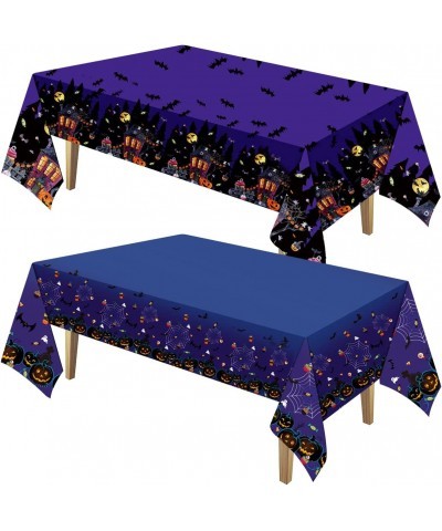 Halloween Tablecloth Halloween Plastic Table Cover 2-Pack for Rectangle Tables 86x51Inch Halloween Castle Pumpkin Purple Tabl...