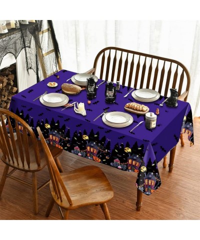 Halloween Tablecloth Halloween Plastic Table Cover 2-Pack for Rectangle Tables 86x51Inch Halloween Castle Pumpkin Purple Tabl...