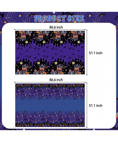 Halloween Tablecloth Halloween Plastic Table Cover 2-Pack for Rectangle Tables 86x51Inch Halloween Castle Pumpkin Purple Tabl...