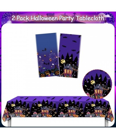 Halloween Tablecloth Halloween Plastic Table Cover 2-Pack for Rectangle Tables 86x51Inch Halloween Castle Pumpkin Purple Tabl...