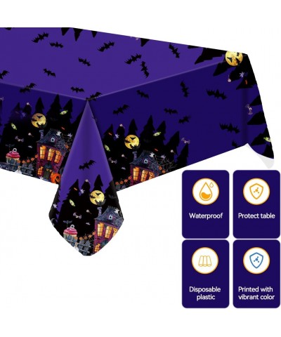 Halloween Tablecloth Halloween Plastic Table Cover 2-Pack for Rectangle Tables 86x51Inch Halloween Castle Pumpkin Purple Tabl...