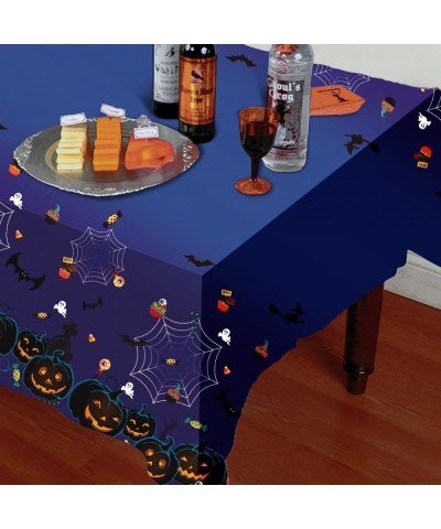 Halloween Tablecloth Halloween Plastic Table Cover 2-Pack for Rectangle Tables 86x51Inch Halloween Castle Pumpkin Purple Tabl...