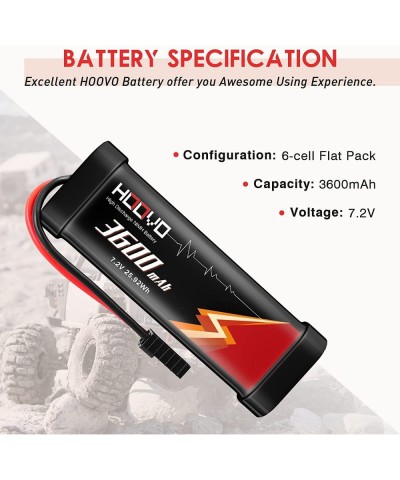 7.2V NiMH Battery 3600mAh High Power RC Battery with Tracxas Plug Compatible with 1/10-scale RC Car Associated Truck Boat Tan...