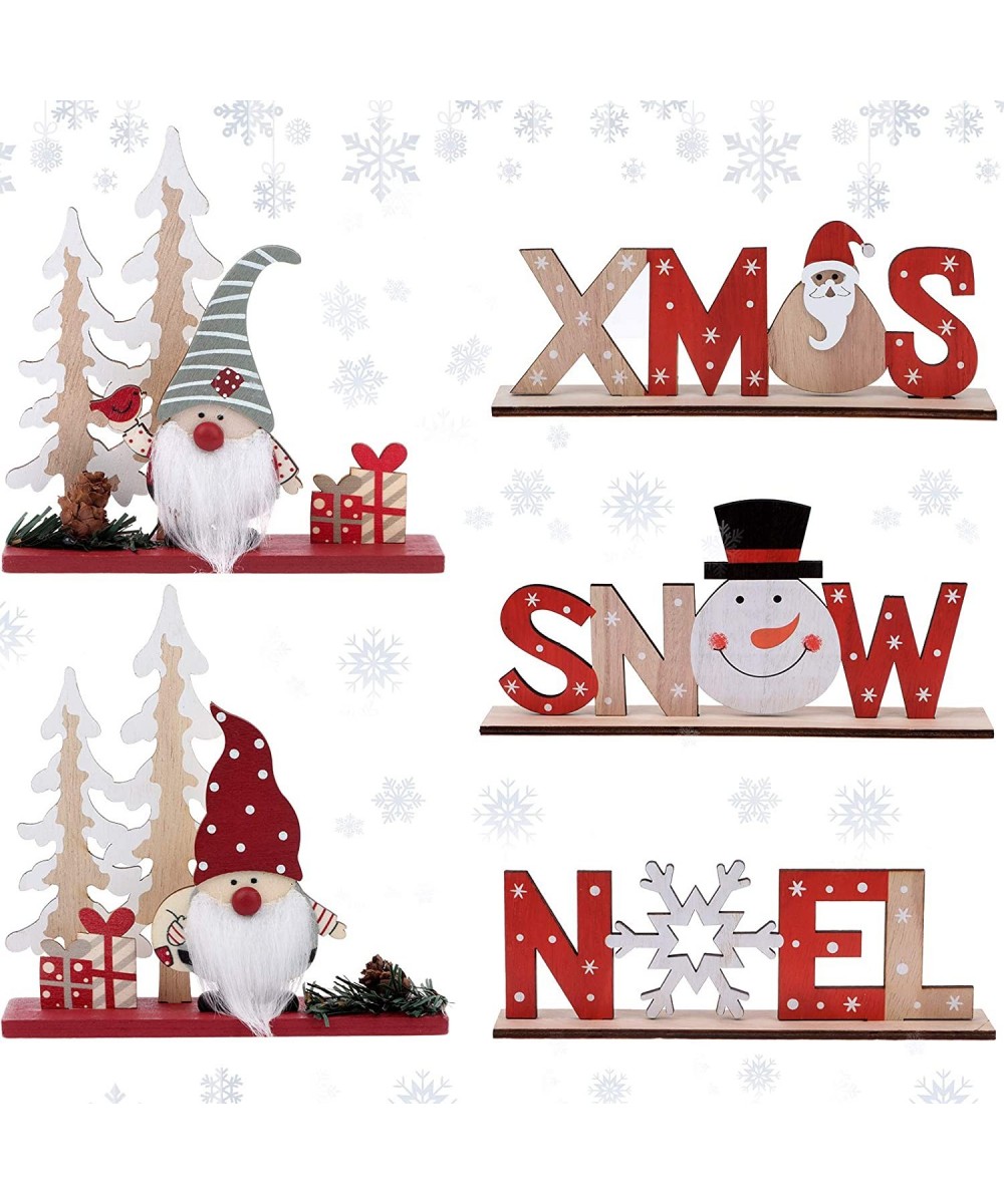 Set of 5 Christmas Table Decorations for Dinner Party Xmas Desktop Wooden Display Santa Snowman Noel for Home Restaurant Cafe...