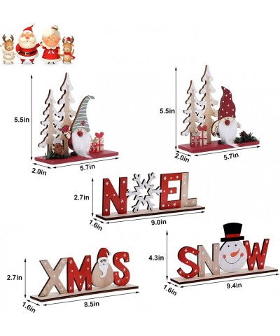 Set of 5 Christmas Table Decorations for Dinner Party Xmas Desktop Wooden Display Santa Snowman Noel for Home Restaurant Cafe...