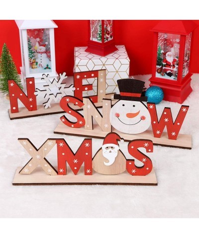 Set of 5 Christmas Table Decorations for Dinner Party Xmas Desktop Wooden Display Santa Snowman Noel for Home Restaurant Cafe...