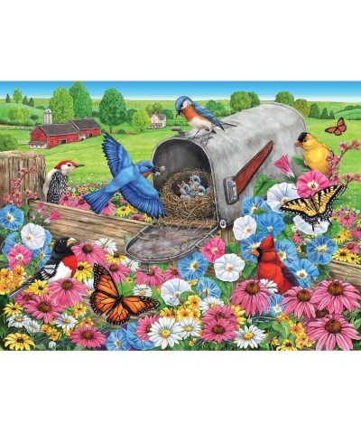 - 1000 Piece Jigsaw Puzzle for Adults 24" x 30" - Bluebirds Nesting in The Mailbox - 1000 pc Blooming Flowers Butterfly Birds...