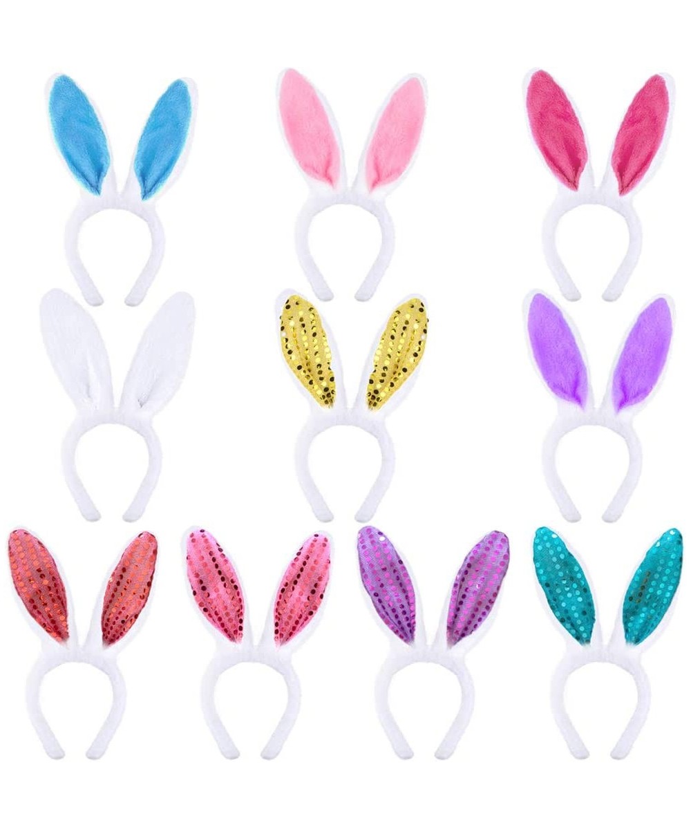 10 Packs Bunny Ears Headbands 2 Styles Plush and Sequin Easter Cute Rabbit Ears Headbands for Party Favor and Costume Decorat...