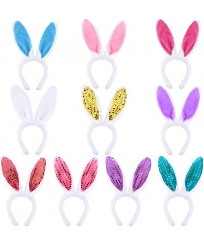 10 Packs Bunny Ears Headbands 2 Styles Plush and Sequin Easter Cute Rabbit Ears Headbands for Party Favor and Costume Decorat...