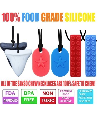 Chew Necklace - 6-Pack （ Dog Tag Shark and Building |Block）- Perfect for Autistic ADHD SPD Oral Motor Children Kids Boys and ...