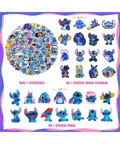 130PCS Lilo and Stitch Party Favors Include 16 Shoe Charms 14 Kawaii Button Pins 100 Anime Cute Stickers for Kids Boys Girls ...