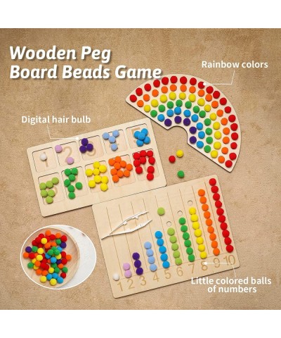 Wooden Peg Board Toddler Toys Children's Math Learning Color Row Sorting Montessori Game Rainbow Color Bead Puzzle Stacking B...