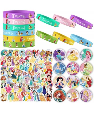 74pcs Princess Party Favors Princess Party Supplies Set Include 12 Bracelets 12 Button Pins 50 Stickers Princess Party Gifts ...