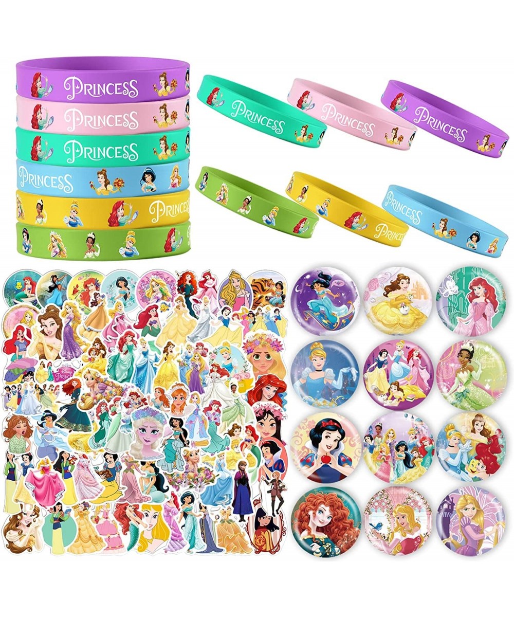 74pcs Princess Party Favors Princess Party Supplies Set Include 12 Bracelets 12 Button Pins 50 Stickers Princess Party Gifts ...