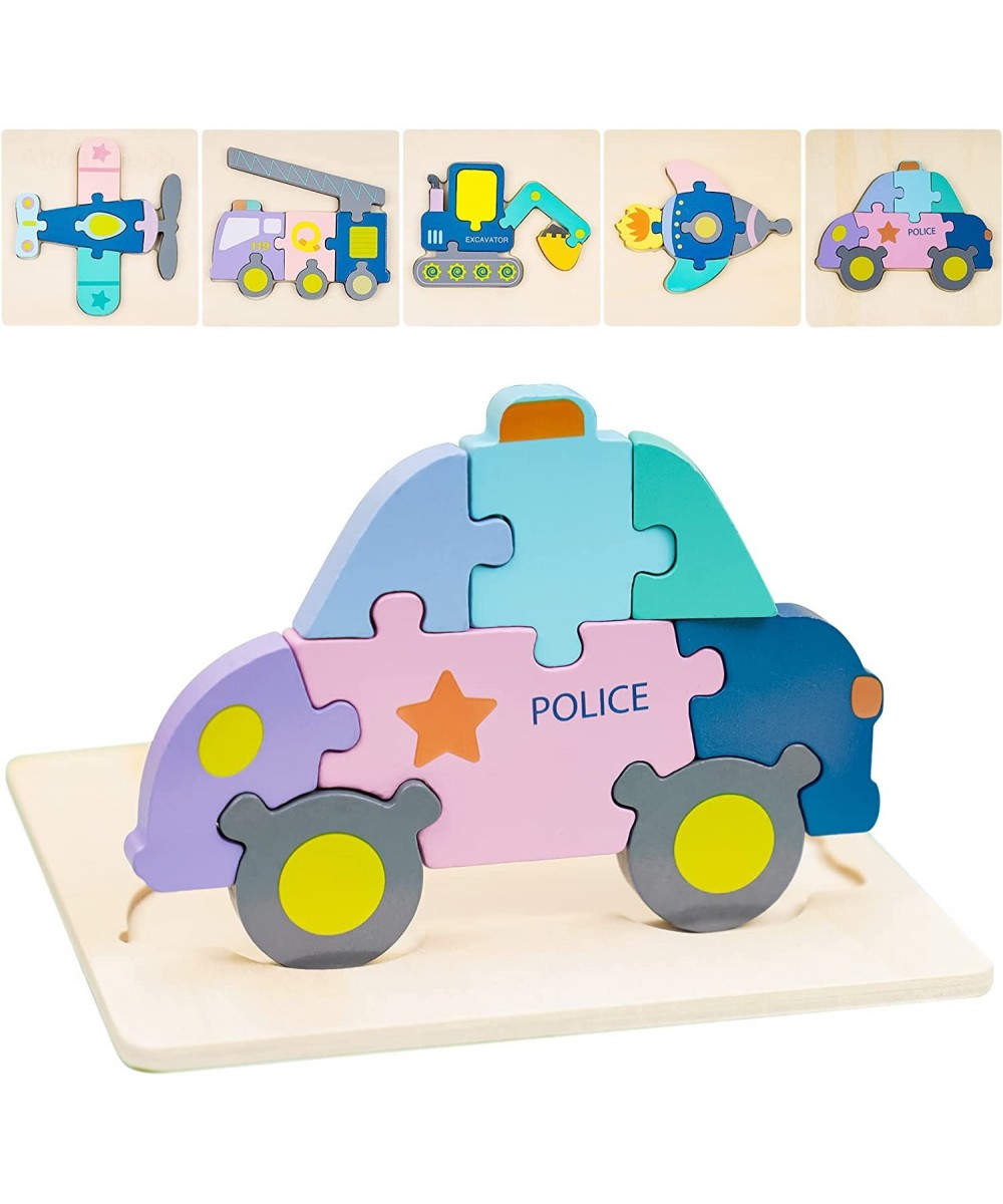 Wooden Jigsaw Puzzles for Kids 5 Pack Vehicle Shapes Montessori Building Block Puzzle Toys for 3+ Years Old Boys and Girls Pr...