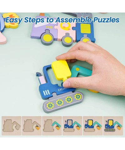 Wooden Jigsaw Puzzles for Kids 5 Pack Vehicle Shapes Montessori Building Block Puzzle Toys for 3+ Years Old Boys and Girls Pr...