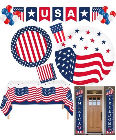 Serves 18 Red White and Blue Patriotic Party Supplies Includes Plates Cups 1 Table Cover 18 Napkins 1 USA Banner 18 Balloons ...