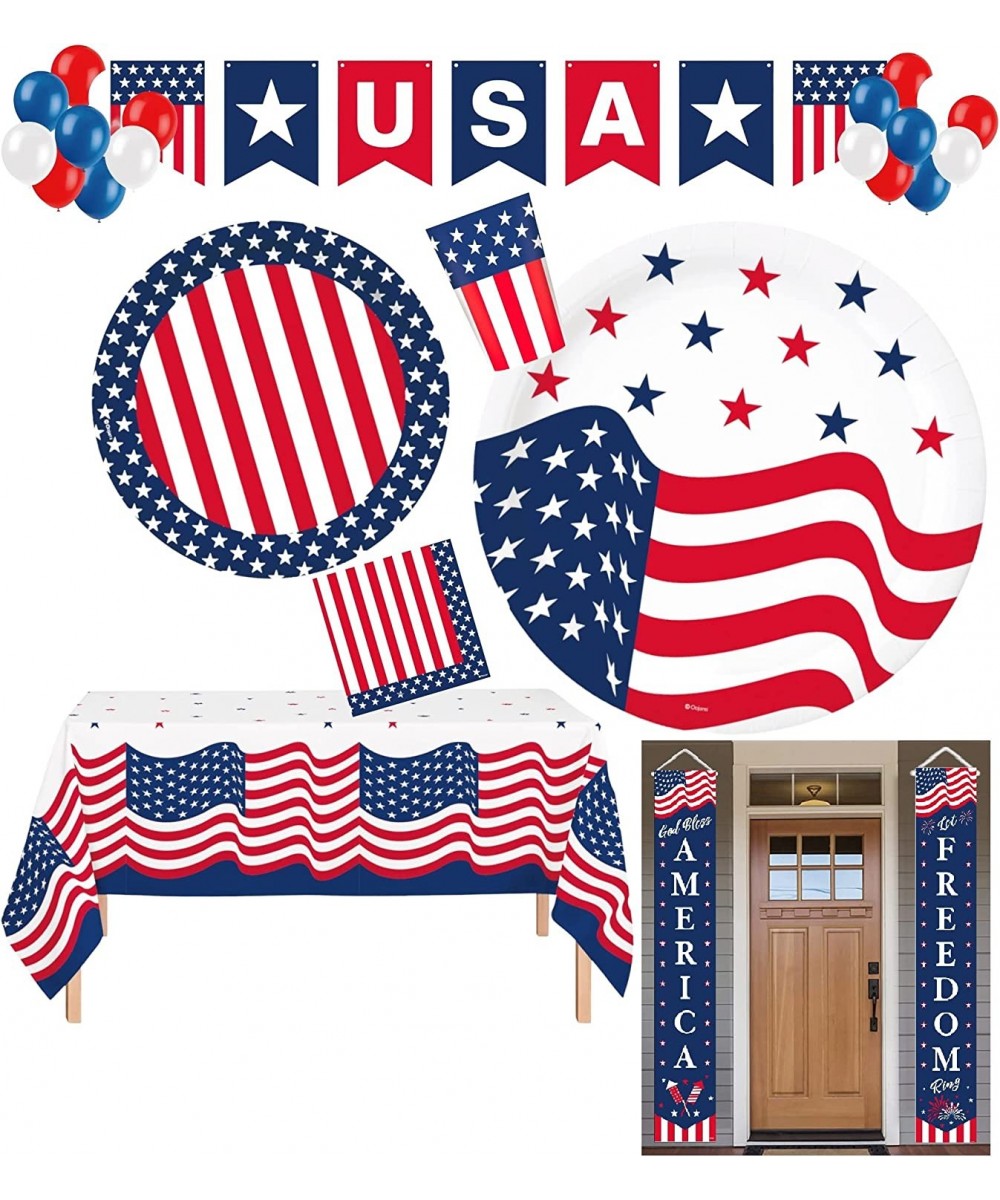 Serves 18 Red White and Blue Patriotic Party Supplies Includes Plates Cups 1 Table Cover 18 Napkins 1 USA Banner 18 Balloons ...