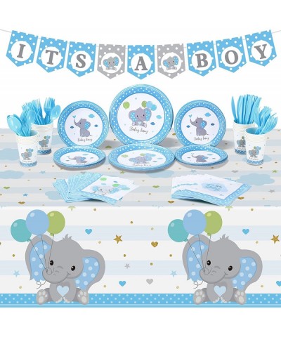 171 Pcs Elephant Theme Baby Shower Decorations for Boys It's a Boy Banners Blue Plate Napkins Cups Disposable Forks Tableware...