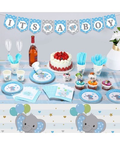 171 Pcs Elephant Theme Baby Shower Decorations for Boys It's a Boy Banners Blue Plate Napkins Cups Disposable Forks Tableware...