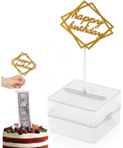 The Money Cake Cake Money Box-Cake Money Pull Out Kit Includes 1Pc Clear Food-Contact Safe Box 1Pc Gold Cake Topper 20Pcs Poc...