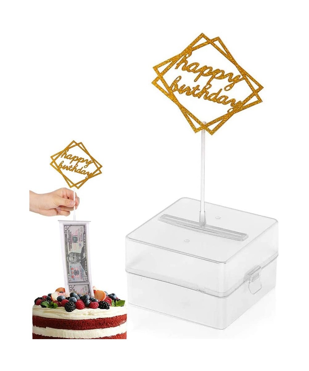 The Money Cake Cake Money Box-Cake Money Pull Out Kit Includes 1Pc Clear Food-Contact Safe Box 1Pc Gold Cake Topper 20Pcs Poc...