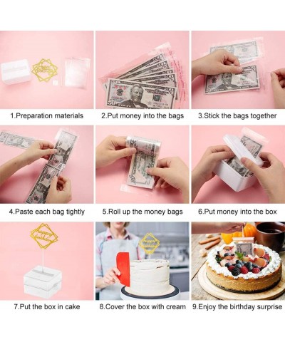 The Money Cake Cake Money Box-Cake Money Pull Out Kit Includes 1Pc Clear Food-Contact Safe Box 1Pc Gold Cake Topper 20Pcs Poc...