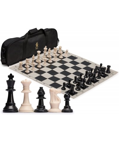 Regulation Tournament Roll-Up Staunton Chess Game Set (19.75-Inch) with Travel Bag 2 Extra Queens and Weighted Chessmen - Bla...