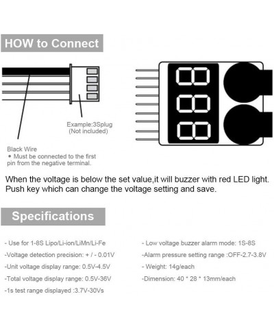 Lipo Battery Tester 4Pack BX100 RC 1-8S Low Voltage Buzzer Alarm Super Sound Warning Checker with LED Indicator for Lipo Life...