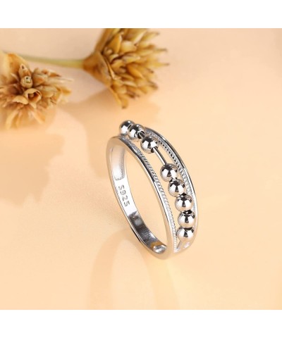 925 Sterling Silver Fidget Ring Stress Relief Ring Anti Bead Anxiety Rings for Women Spinning Ring $16.32 Fidget Toys