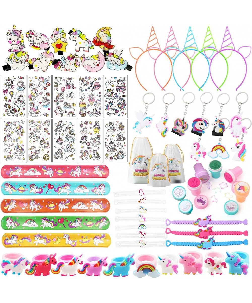 90PCs Unicorn Party Favors pack with stampers hairpin Bracelets Headbands Keychains Rings Tattoo Fillers Goodie Bag Fillers C...