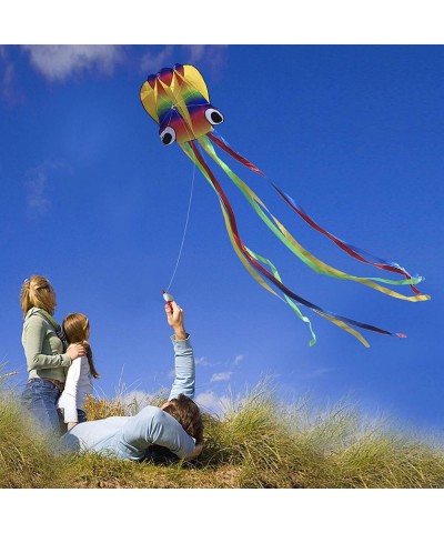 14ft R2F Rainbow Soft Octopus Kite for Kids and Audlts---Large Kite with 11.5ft Long Tail and 200ft Flying line---Easy to Fly...