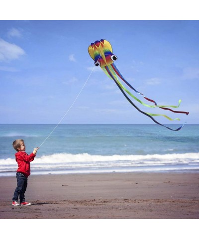 14ft R2F Rainbow Soft Octopus Kite for Kids and Audlts---Large Kite with 11.5ft Long Tail and 200ft Flying line---Easy to Fly...