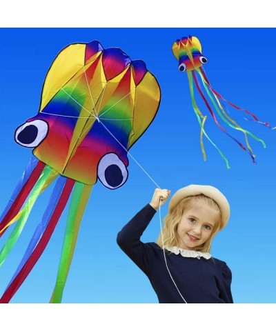 14ft R2F Rainbow Soft Octopus Kite for Kids and Audlts---Large Kite with 11.5ft Long Tail and 200ft Flying line---Easy to Fly...