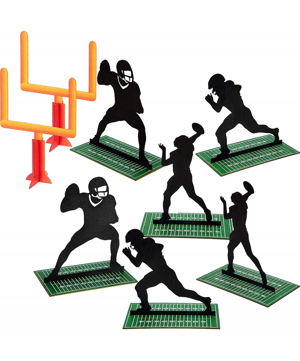 8 Pieces Football Party Decorations Wooden Football Goal Post Centerpieces Football Player Silhouette Centerpieces 3D Footbal...