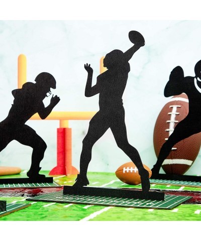 8 Pieces Football Party Decorations Wooden Football Goal Post Centerpieces Football Player Silhouette Centerpieces 3D Footbal...