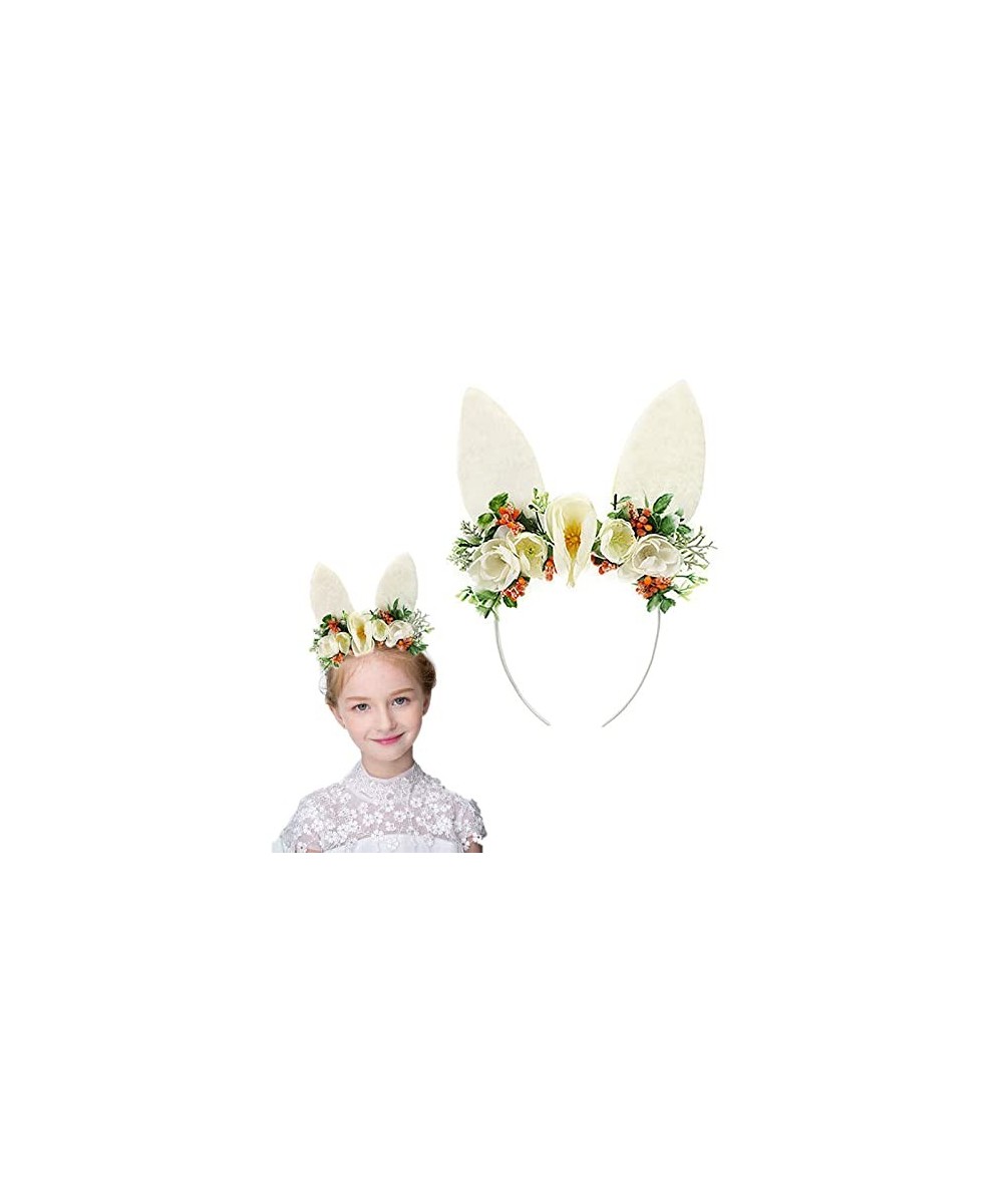 Spring Bunny Ears party Birthday Flower Crown headband Woodland Floral Head Piece Easter plush bunny ears headband wreath sim...