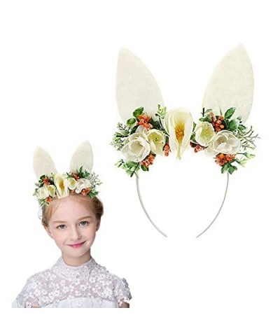 Spring Bunny Ears party Birthday Flower Crown headband Woodland Floral Head Piece Easter plush bunny ears headband wreath sim...