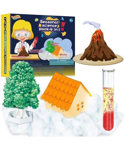 Kids Science Kit - 4 Science Experiments - Erupting Volcanos|Grow Crystal Tree|Fake Snow|Effervescence of Water-Oil Pigment D...