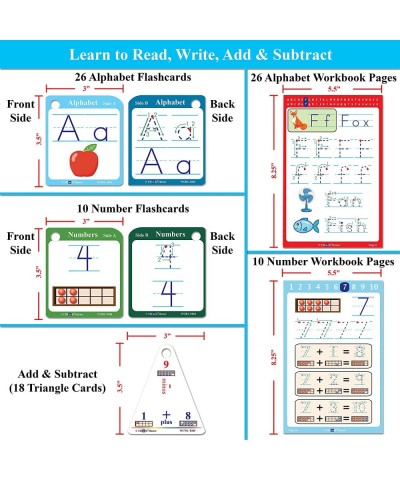 Write & Clean Laminated Workbook & Flash Cards - Alphabet Numbers & Words Reusable Book for PreK & Kindergarten. (1 Dry Erase...