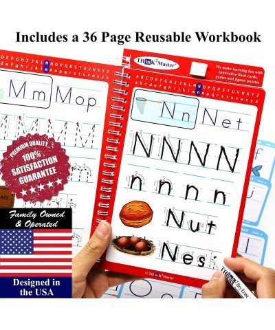 Write & Clean Laminated Workbook & Flash Cards - Alphabet Numbers & Words Reusable Book for PreK & Kindergarten. (1 Dry Erase...