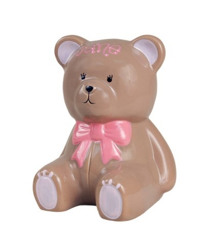 Girl's Personalized Ceramic Teddy Bear Bank $55.44 Kids' Money Banks