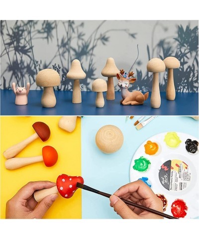 32 PCS Wooden Mushroom Wooden Peg Dolls Peg People Set Wooden Peg Figures Natural Unpainted Wood Figures Decorative for Arts ...