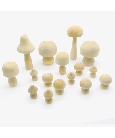 32 PCS Wooden Mushroom Wooden Peg Dolls Peg People Set Wooden Peg Figures Natural Unpainted Wood Figures Decorative for Arts ...