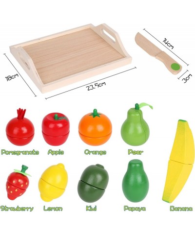 Wooden Toys for 2 Year Old - Pretend Play Food Set for Kids Play Kitchen 9 Cuttable Toy Fruit and Veg with Wooden Knif and Tr...