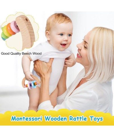 4 Pcs Montessori Toys for Babies Wooden Baby Toy Montessori Toys for Babies 18+ Months Wooden Rattle Baby Teething Toys Silic...